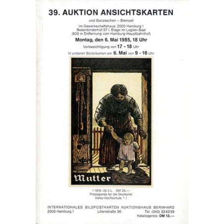 [Martin Bernhard] 39. Auktion Bildpostkarten und Randgebiete der Philatelie Photographica im Gewerkschaftshaus, 2000 Hamburg 1.