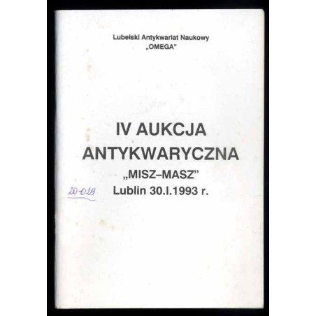 Lubelski Antykwariat Naukowy "Omega". IV Aukcja Antykwaryczna "Misz-Masz" Lublin 30.01.1993