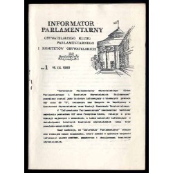 Informator Parlamentarny Obywatelskiego Klubu Parlamentarnego i Komitetów Obywatelskich. Nr 1 (15 IX 1989)