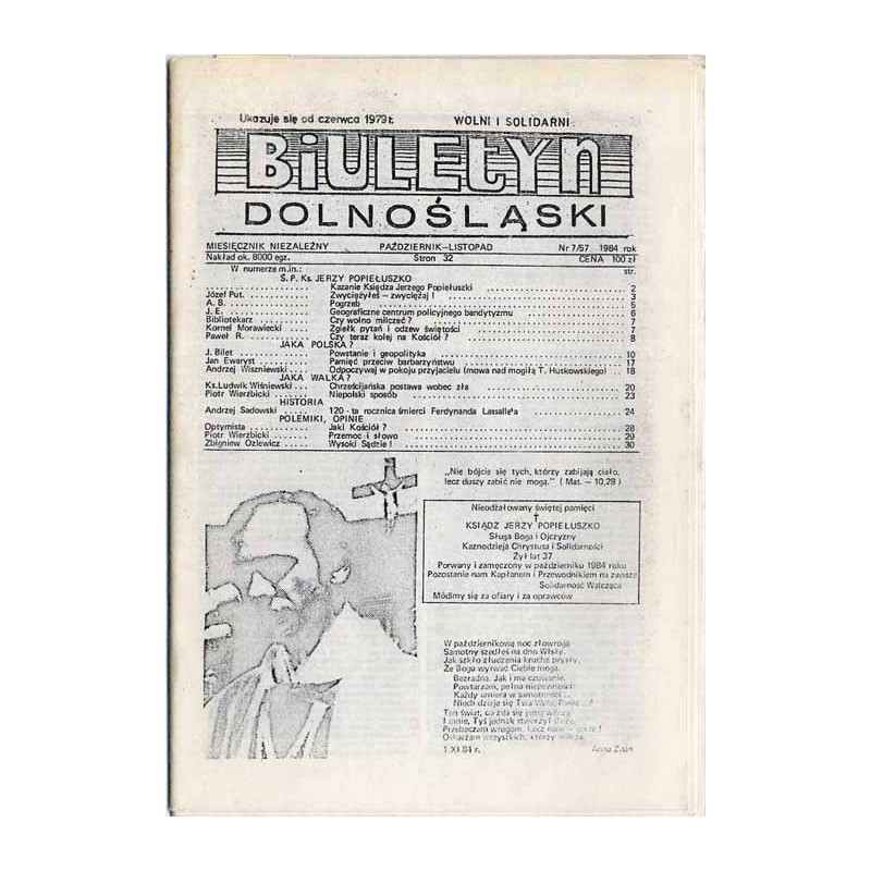 Biuletyn Dolnośląski. Miesięcznik niezależny. 1984. Nr 7/57 (Październik - Listopad 1984)