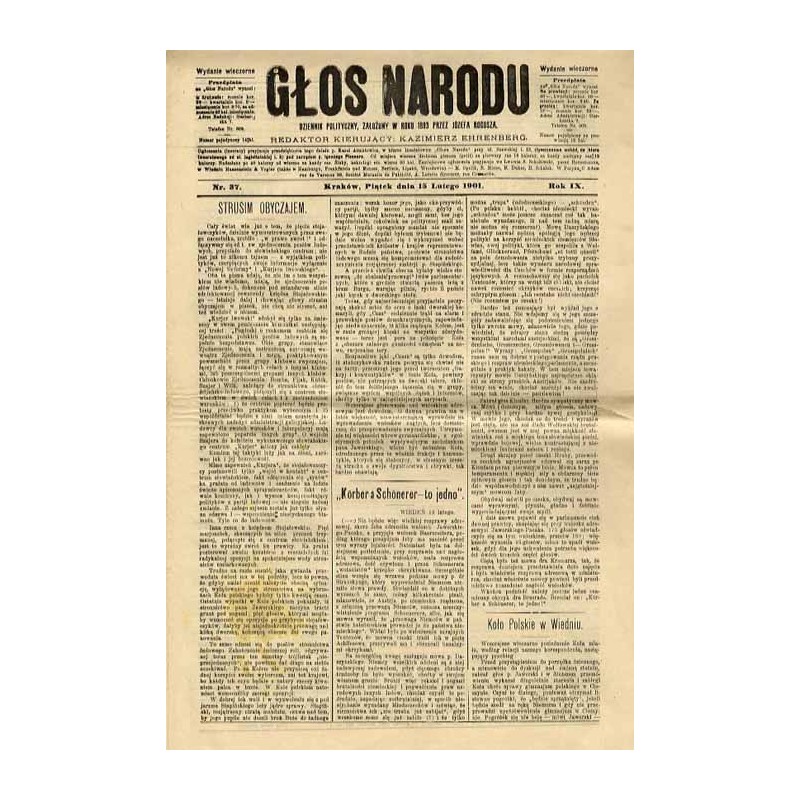 Głos Narodu. R.9 (1901). Nr 37 (15 lutego 1901). Wydanie wieczorne