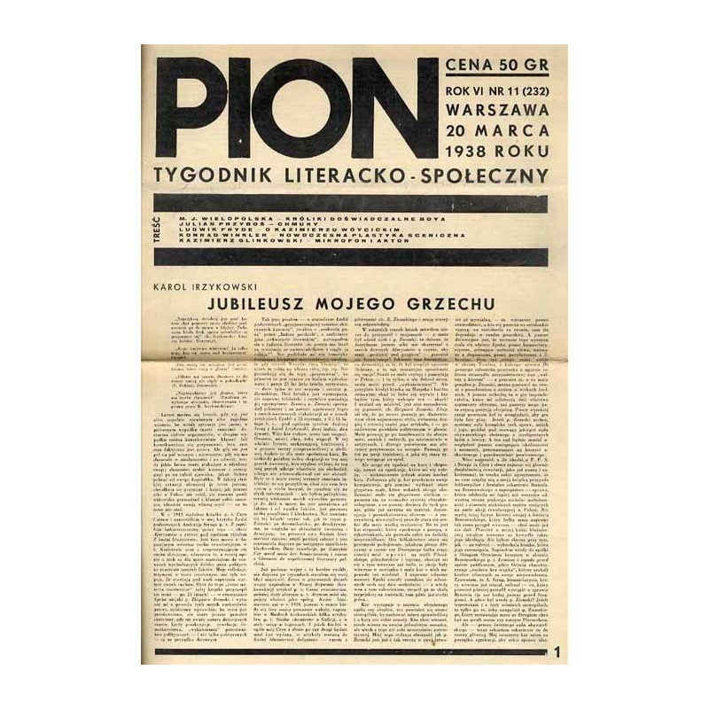 Pion. Tygodnik literacko-społeczny. R.6 (1938). Nr 11 (232) (20 marca 1938)