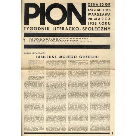 Pion. Tygodnik literacko-społeczny. R.6 (1938). Nr 11 (232) (20 marca 1938)