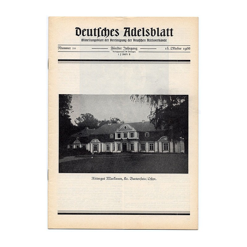 Deutsches Adelsblatt. 5. Jahrgang (1966). Nr 10 (15 X 1966) [Rittergut Markienen, Kr. Bartenstein / Ostpr.] [Markiny]