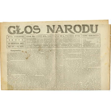 Głos Narodu. R.25 (1917). Nr 197 (22 sierpnia 1917). Wydanie poranne