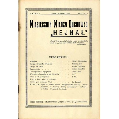 "Hejnał". Miesięcznik poświęcony wiedzy duchowej. R. 5 (1933). Z. 10 (1 października 1933)