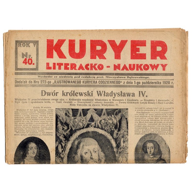Kuryer Literacko-Naukowy. R.5 (1928). Nr 40 (1 października 1928). Bezpłatny dodatek do Nru 272