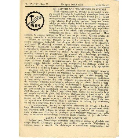 WRN [Wolność Równość Niepodległość]. R. 5 (1943). Nr 15 (121) (30 lipca 1943)