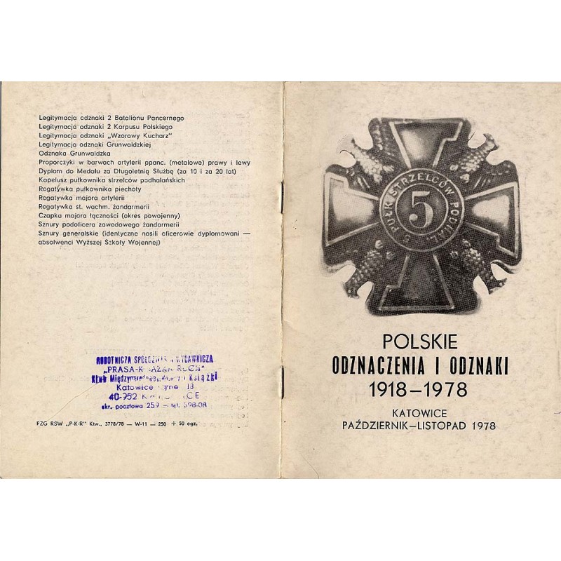 Polskie odznaczenia i odznaki 1918-1978. Katowice, październik - listopad 1978