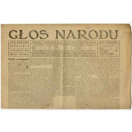 Głos Narodu. R.26 (1918). Nr 64 (17 marca 1918). Wydanie poranne