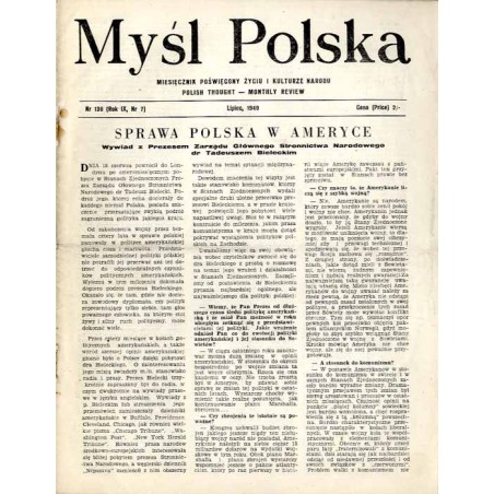 Myśl Polska. Dwutygodnik poświęcony życiu i kulturze narodu  Polish Thought. Fortnightly review. R.9 (1949). Nr 7 (136) (Lipiec
