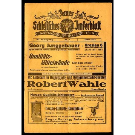 Neues Schlesisches Imkerblatt. Landesfachgruppe Imker Schlesien. 40. Jahrgang (1941). Nr 3 (Juni)