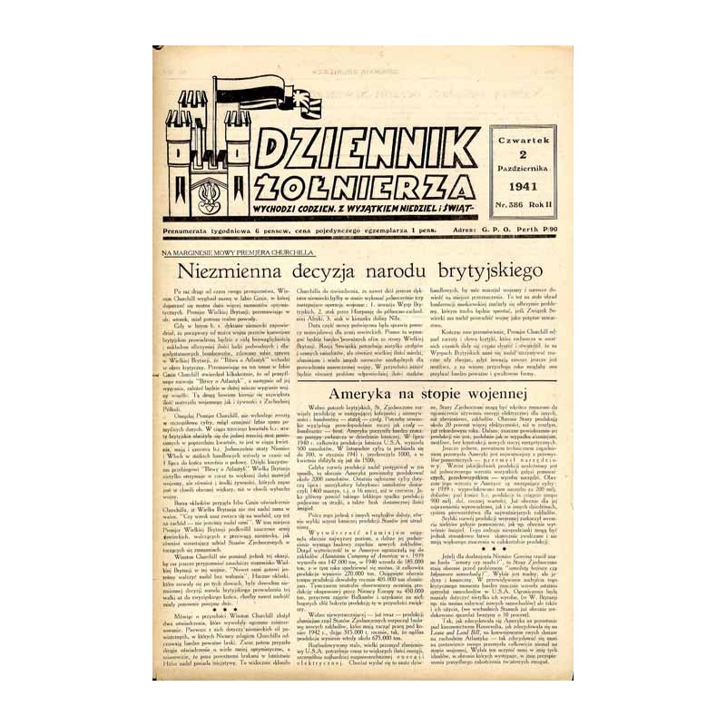 Dziennik Żołnierza. Wychodzi codzien. z wyjątkiem niedziel i świąt. R.2 (1941). Nr 386 (2 października 1941)