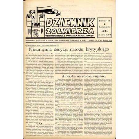 Dziennik Żołnierza. Wychodzi codzien. z wyjątkiem niedziel i świąt. R.2 (1941). Nr 386 (2 października 1941)