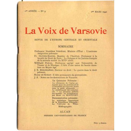 La Voix de Varsovie. Revue de L'Europe Centrale et Orientale. 1. année (1940). No 9 (1 III 1940)