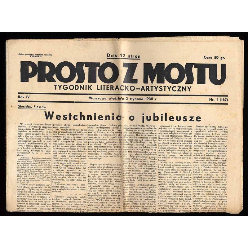 Prosto z Mostu. Tygodnik literacko-artystyczny. R.4 (1938). Nr 1 (167) (2 stycznia 1938)