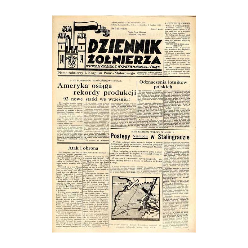 Dziennik Żołnierza. [...] Pismo żołnierzy I. Korpusu Panc.-Motorowego. R.3 (1942). Nr 129 (662) (3 października 1942) / Stalingr