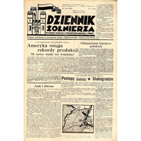 Dziennik Żołnierza. [...] Pismo żołnierzy I. Korpusu Panc.-Motorowego. R.3 (1942). Nr 129 (662) (3 października 1942) / Stalingr