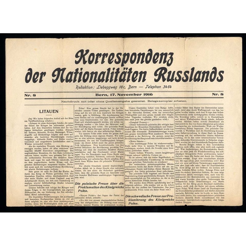 Korrespondenz der Nationalitäten Russlands. 1916. Nr. 8 (17. November 1916)