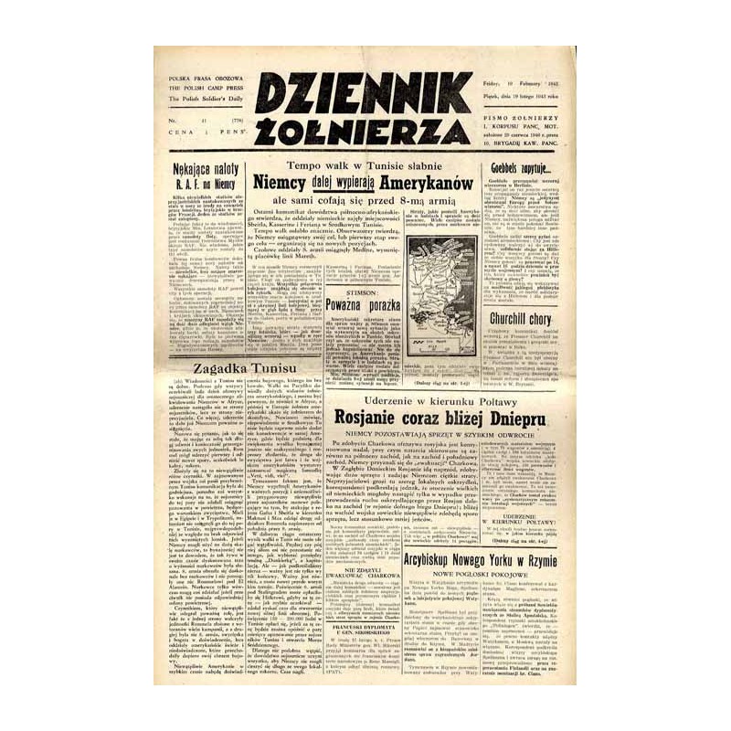 Dziennik Żołnierza. Polska prasa obozowa. Pismo żołnierzy 1. Korpusu Pancerno Mot. R.4 (1943). Nr 41 (776) (19 lutego 1943)