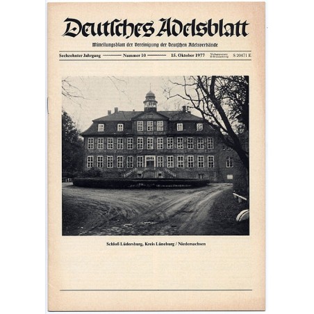 Deutsches Adelsblatt. 16. Jahrgang (1977). Nr 10 (15 X 1977) [Schloß Lüdersburg, Kreis Lüneburg / Niedersachsen]