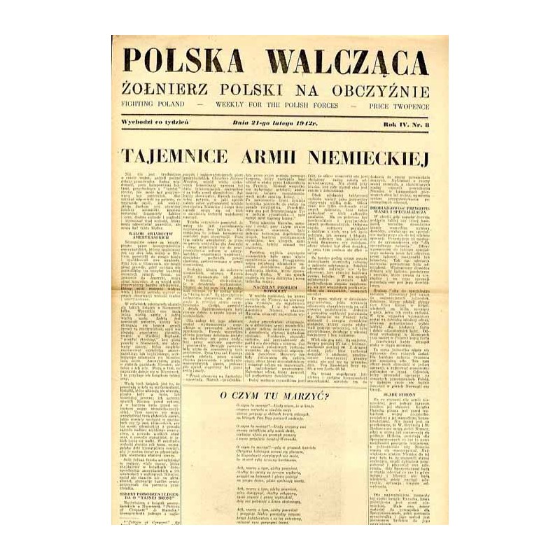 Polska Walcząca - Żołnierz polski na obczyźnie. Fighting Poland. Weekly for the Polish Forces. R.4 (1942). Nr 8 (21 lutego 1942)