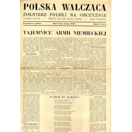 Polska Walcząca - Żołnierz polski na obczyźnie. Fighting Poland. Weekly for the Polish Forces. R.4 (1942). Nr 8 (21 lutego 1942)
