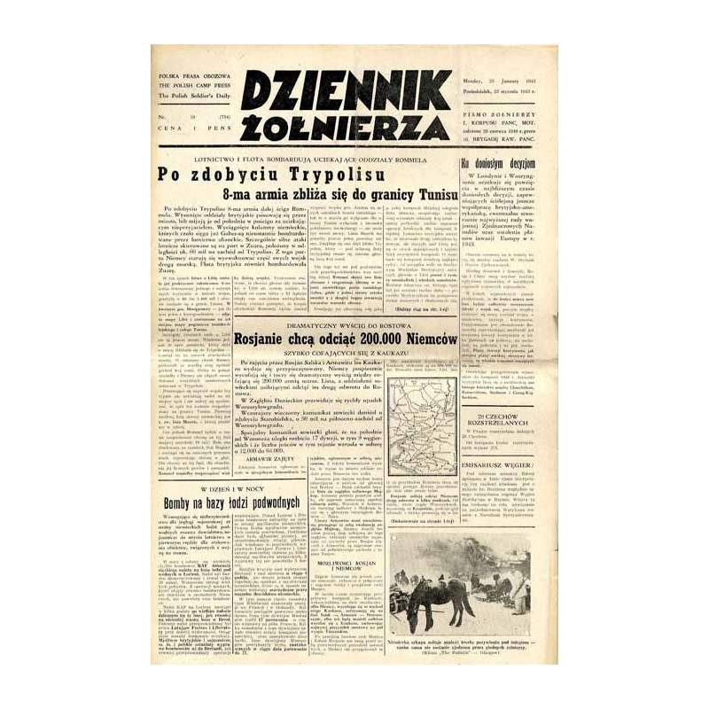 Dziennik Żołnierza. Polska prasa obozowa. Pismo żołnierzy 1. Korpusu Pancerno Mot. R.4 (1943). Nr 19 (754) (25 stycznia 1943)