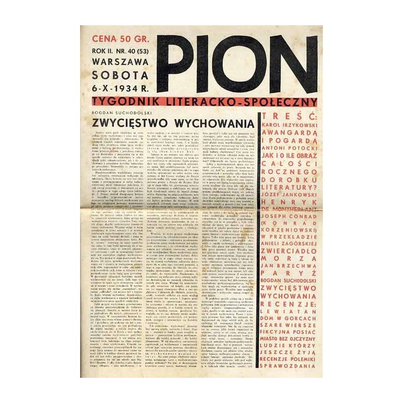 Pion. Tygodnik literacko-społeczny. R.2 (1934). Nr 40 (53) (6 października 1934)