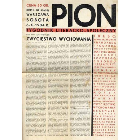 Pion. Tygodnik literacko-społeczny. R.2 (1934). Nr 40 (53) (6 października 1934)