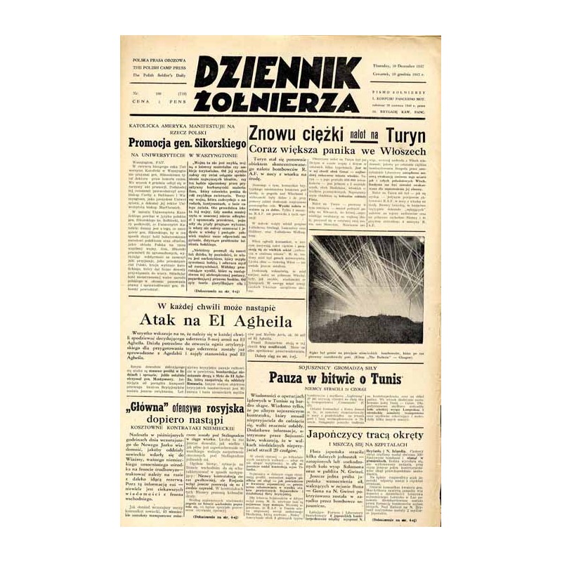 Dziennik Żołnierza. [...] Pismo żołnierzy I. Korpusu Panc.-Motorowego. R.3 (1942). Nr 186 (719) (10 grudnia 1942)
