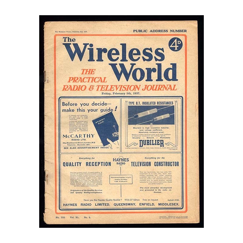 The Wireless World. The Practical Radio & Television Journal. Yearbook 40 (1937). No. 6 (910) (5 II 1937)