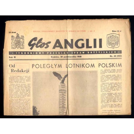 Głos Anglii. Tygodniowy przegląd spraw brytyjskich. R.3 (1948). Nr 44 (30 października 1948) /  Poległym lotnikom polskim pomnik