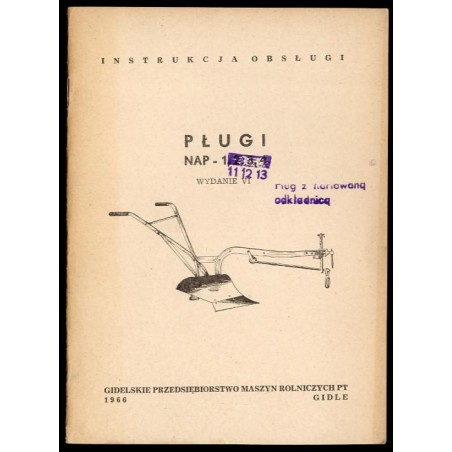 Pługi NAP - 11, 12, 13. Pług z hartowaną odkładnicą. Instrukcja obsługi