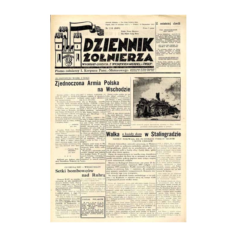 Dziennik Żołnierza. [...] Pismo żołnierzy I. Korpusu Panc.-Motorowego. R.3 (1942). Nr 116 (649) (18 września 1942)