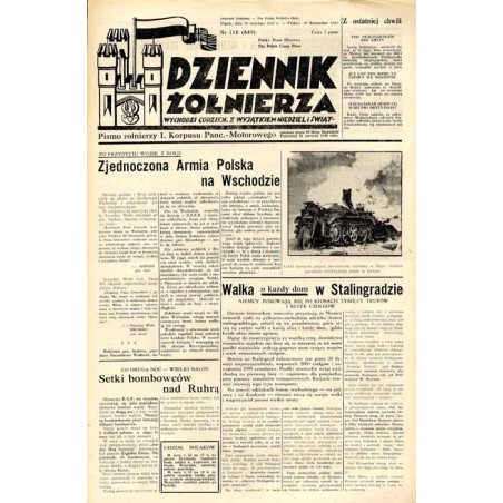 Dziennik Żołnierza. [...] Pismo żołnierzy I. Korpusu Panc.-Motorowego. R.3 (1942). Nr 116 (649) (18 września 1942)