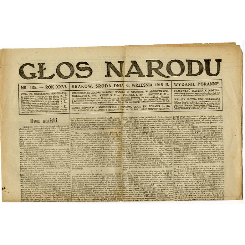 Głos Narodu. R.26 (1916). Nr 435 (6 września 1916). Wydanie poranne