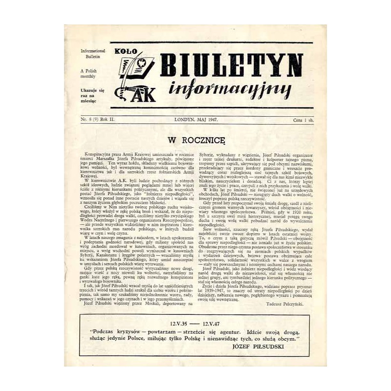 Biuletyn Informacyjny. Koło AK. R.2 (1947). Nr 8 (9) (Maj 1947)