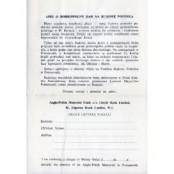 Biuletyn Informacyjny Komitetu Budowy Pomnika ku czci Założycieli Pierwszej Polskiej Emigracji w Anglii