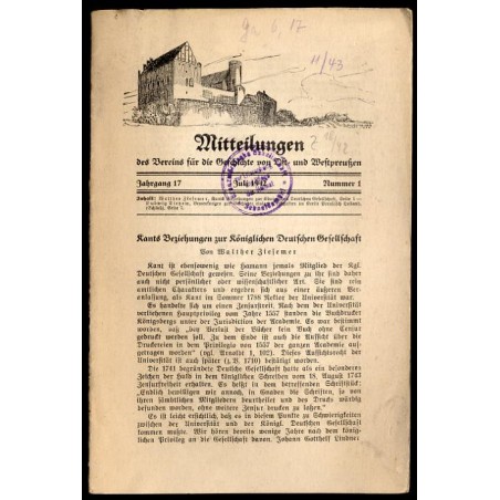 Mitteilungen des Vereins für die Geschichte von Ost- und Westpreußen. 17. Jahrgang (1942). Nr 1 (1 VII 1942)