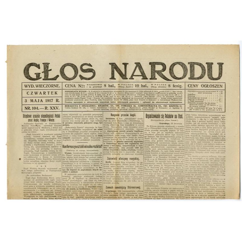 Głos Narodu. R.25 (1917). Nr 104 (3 maja 1917). Wydanie wieczorne