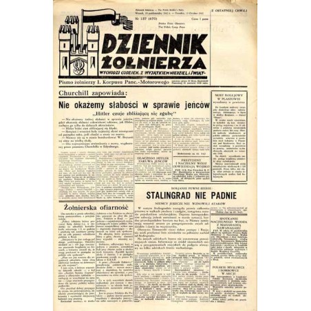 Dziennik Żołnierza. [...] Pismo żołnierzy I. Korpusu Panc.-Motorowego. R.3 (1942). Nr 137 (670) (13 października 1942) / Staling