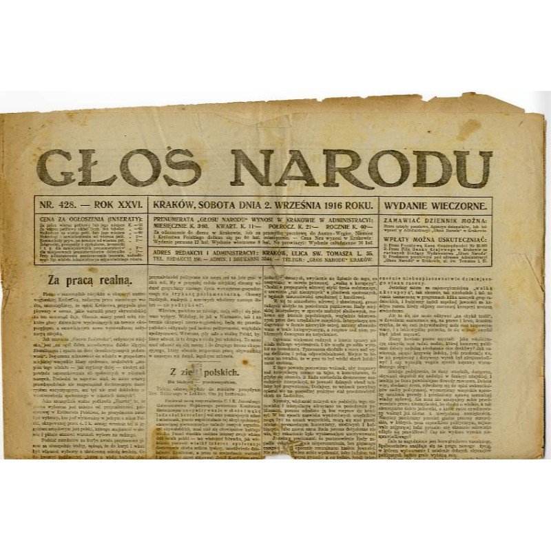 Głos Narodu. R.26 (1916). Nr 428 (2 września 1916). Wydanie wieczorne