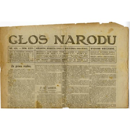 Głos Narodu. R.26 (1916). Nr 428 (2 września 1916). Wydanie wieczorne