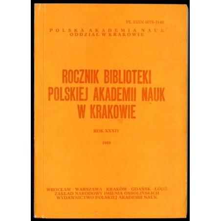 Rocznik Biblioteki Polskiej Akademii Nauk w Krakowie. R.34 (1989)