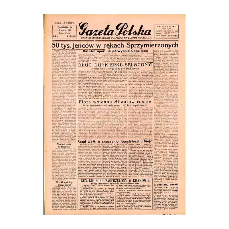 Gazeta Polska. Dziennik informacyjny Polaków na Bliskim Wschodzie. R.3 (1943). Nr 109 (548) (10 maja 1943)