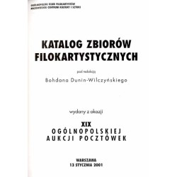 [Ogólnopolski Klub Filokartystów] XIX Ogólnopolska Aukcja Pocztówek. Warszawa, 13 stycznia 2001. Katalog zbiorów filokartystyczn