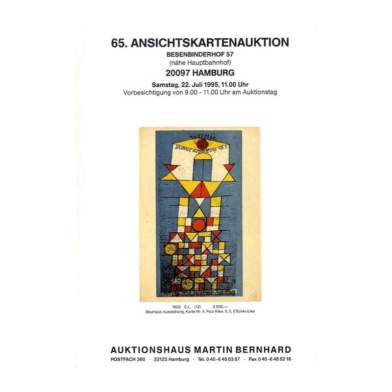 [Martin Bernhard] 65. Ansichtskartenauktion, Atlas Hotel Alte Strasse 58, 79576 Weil am Rhein, Samstag, 22. Juli 1995