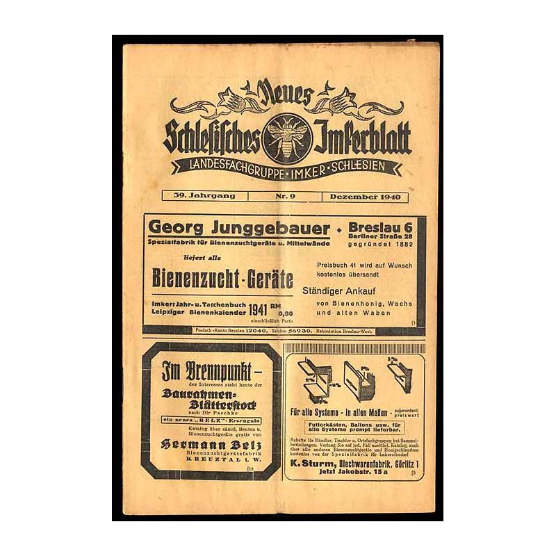 Neues Schlesisches Imkerblatt. Landesfachgruppe Imker Schlesien. 39. Jahrgang (1940). Nr 9 (Dezember)