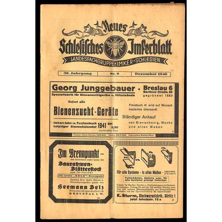 Neues Schlesisches Imkerblatt. Landesfachgruppe Imker Schlesien. 39. Jahrgang (1940). Nr 9 (Dezember)